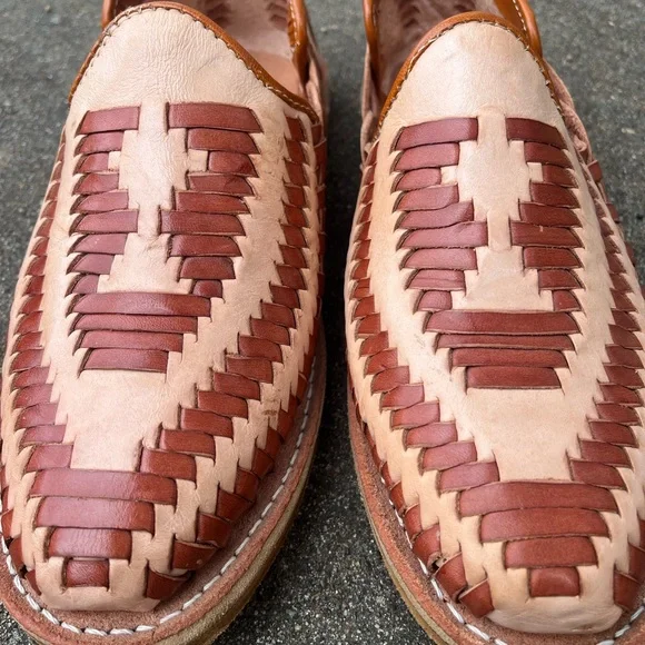 NEW! Hortegas Brown & Beige Woven Leather Huraches | Sandal | Loafer - Mens 7 👞 - Picture 6 of 10